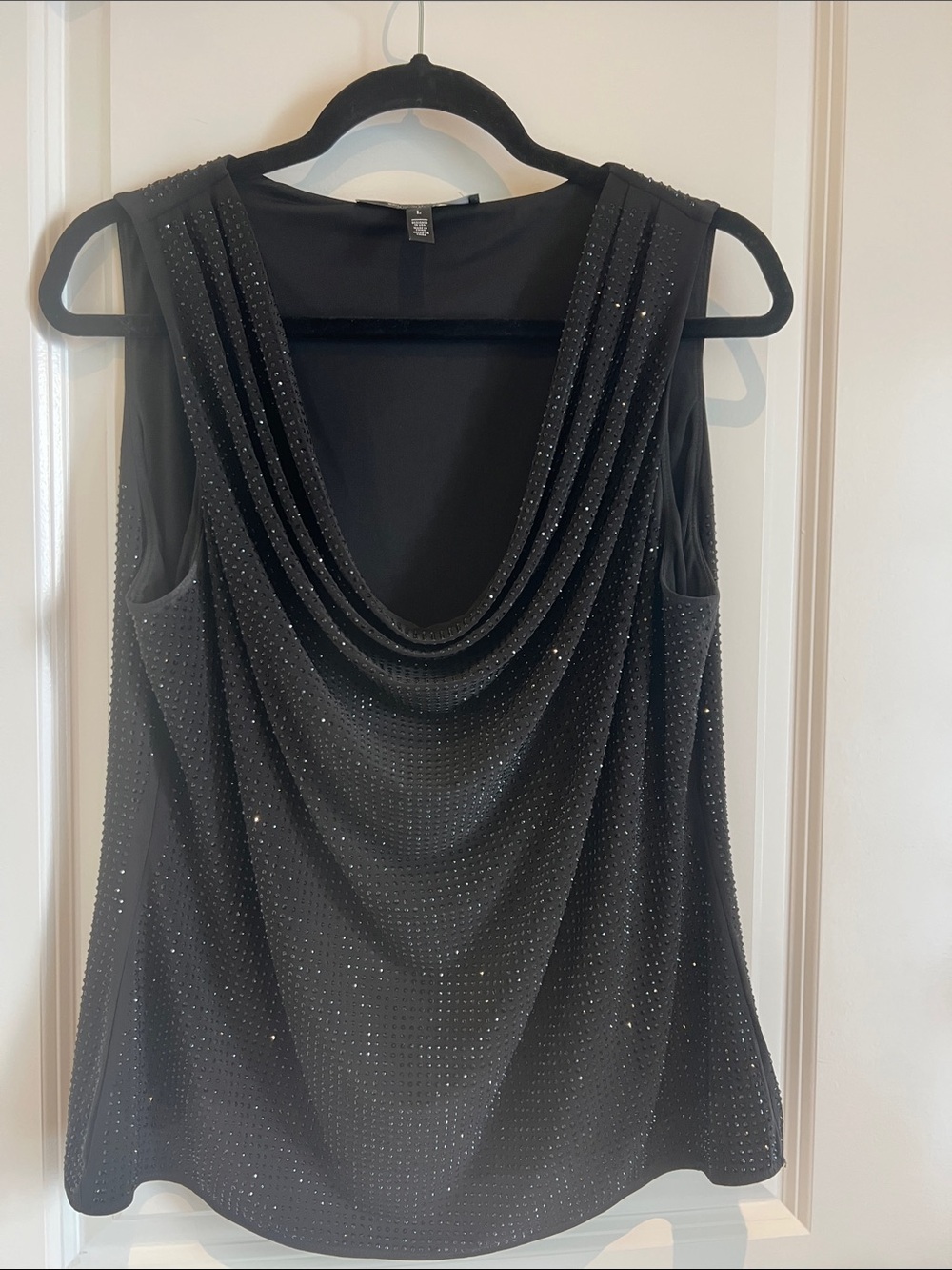White House Black Market 
Sleeveless Draped Neck Studded Evening Top
